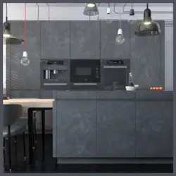 Interyerdə beton görünüşlü boz mətbəx