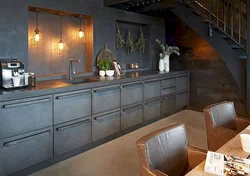 Gray kitchen with concrete look in the interior