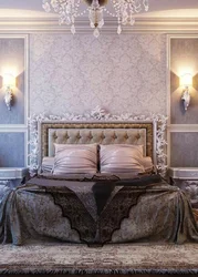 Wallpaper panel in the bedroom interior