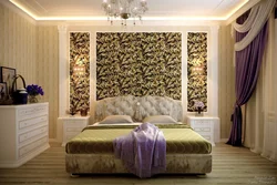 Wallpaper panel in the bedroom interior