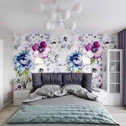 Wallpaper panel in the bedroom interior