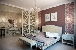 Wallpaper panel in the bedroom interior