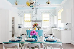 Blue and pink in the kitchen interior