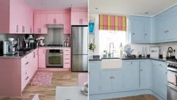 Blue and pink in the kitchen interior