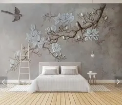 Photo wallpaper with a tree in the living room interior