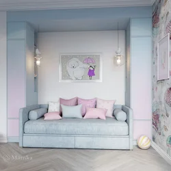 Pink and blue in the bedroom interior