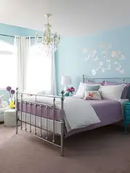 Pink and blue in the bedroom interior