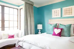 Pink and blue in the bedroom interior