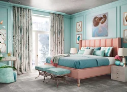 Pink And Blue In The Bedroom Interior