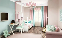 Pink and blue in the bedroom interior