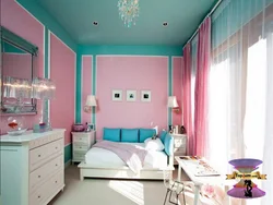 Pink and blue in the bedroom interior