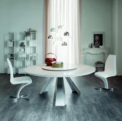 White round table in the living room interior