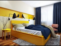 Blue and yellow in the bedroom interior