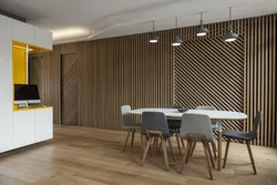 Slatted wall panels in the kitchen interior