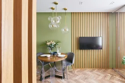 Slatted wall panels in the kitchen interior