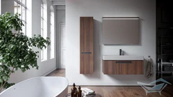 Wood cabinet in the bathroom interior