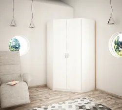 White corner wardrobe in the bedroom interior