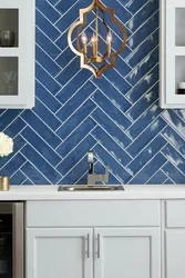 Blue Chevron Tiles In The Bathroom Interior