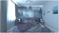 Photo wallpaper forest in the fog in the bedroom interior