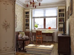 Living room interior with work area by the window