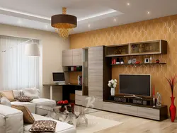 Интерьердегі қабырғасы және диваны бар қонақ бөлмесі