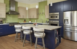 Combination of green and blue in the kitchen interior