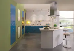 Сочетание зеленого и синего в интерьере кухни