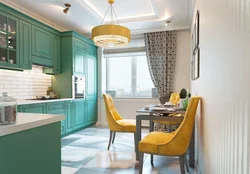 Combination Of Green And Blue In The Kitchen Interior