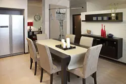 Kitchen Interior With Dark Table And Chairs