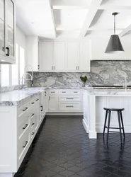 Gray Kitchen In The Interior With Marble Countertops