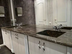 Black Marquina marble countertop in the kitchen interior