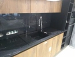 Black Marquina marble countertop in the kitchen interior