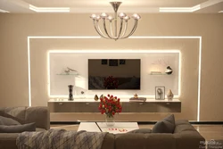 Mirror with lighting in the living room in the interior of the living room