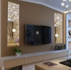 Mirror with lighting in the living room in the interior of the living room