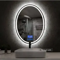 Round Mirror With Lighting In The Bathroom In The Interior