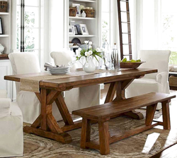 Wooden table and chairs for the kitchen in the interior