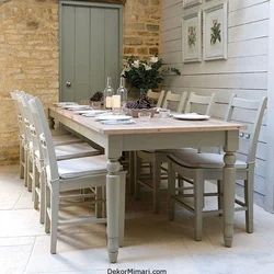 Wooden table and chairs for the kitchen in the interior