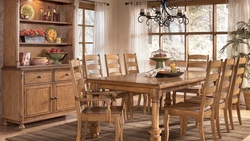 Wooden table and chairs for the kitchen in the interior