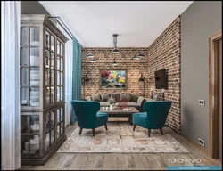 Kichkina Kvartiraning Yashash Xonasida Loft Uslubidagi Interyer