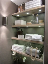 Shelves above bathroom design