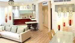 Irregular shaped living room kitchen design