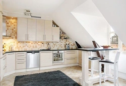Kitchen design with sloping wall
