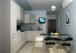 Light kitchen design with TV