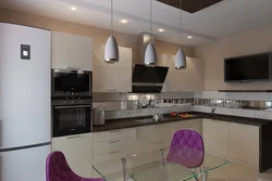 Light kitchen design with TV