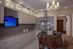 Light kitchen design with TV