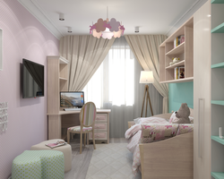 Rectangular bedroom design for girls