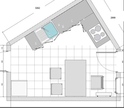 Kitchen design with sharp corners