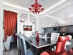 Kitchen design with burgundy chairs