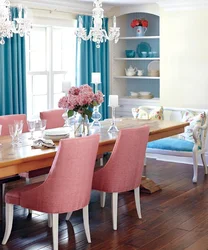 Kitchen design with burgundy chairs