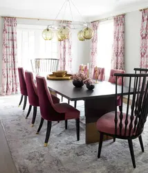 Kitchen design with burgundy chairs